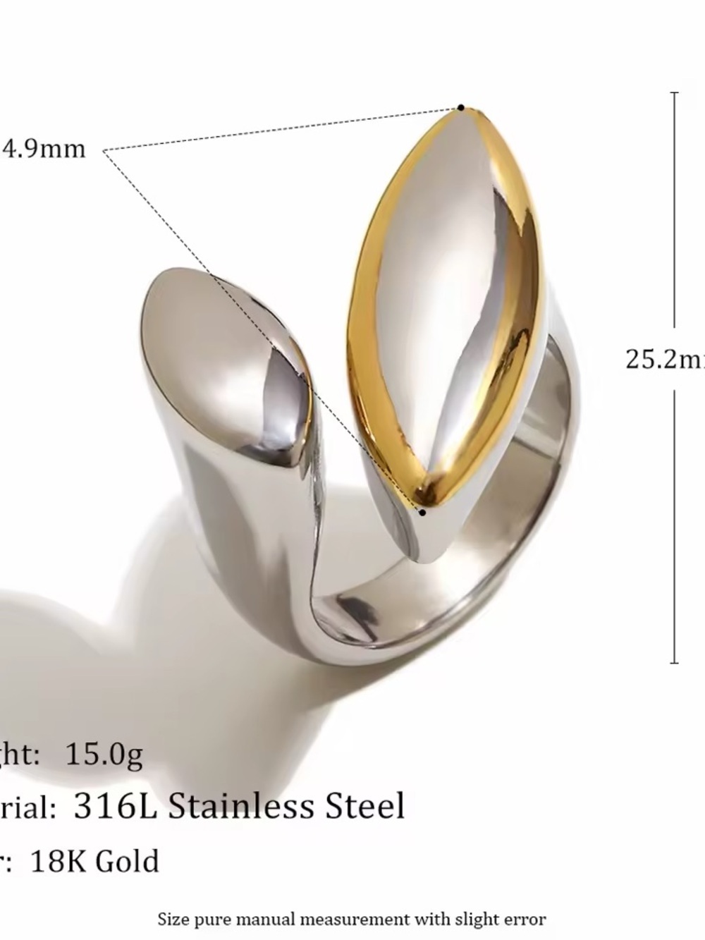 Two-Marquise Open Ring in Silver with Gold Trim - Picture 10 of 10